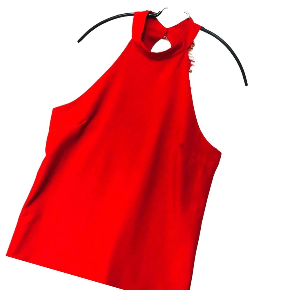 NWOT Lulu's Red Halter Mini Dress Womens L Zip Fringe Lined Open Back Date Party